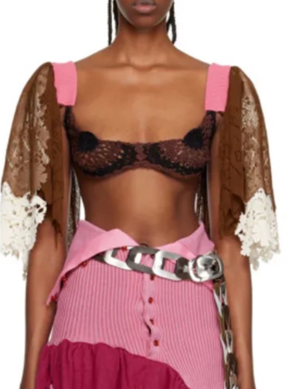 Katya Zelentsova Sheer Lace Bralette with Pink Strap Detail